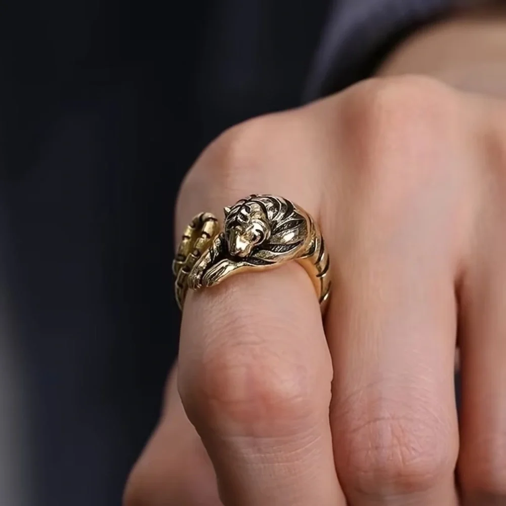 Vintage Tiger Ring – Gold Zodiac Adjustable Open Band Holiday Gift 🐅